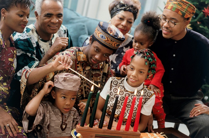 Close-up of a family celebrating Kwanzaa