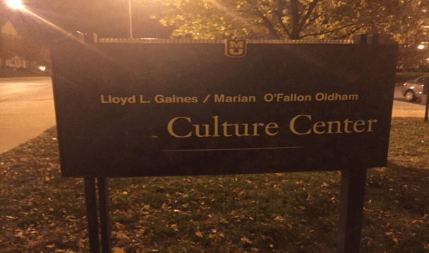 [Image 3: Black Culture Center with “black” scratched out. 
Photo credit: The Legion of Black Collegians]